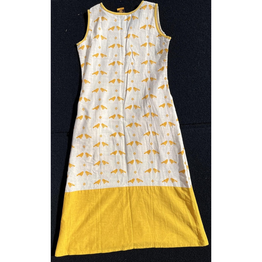 Mother Earth Dress Womens XS White Yellow Bird Print Sleeveless Pockets A-Line - Picture 9 of 12